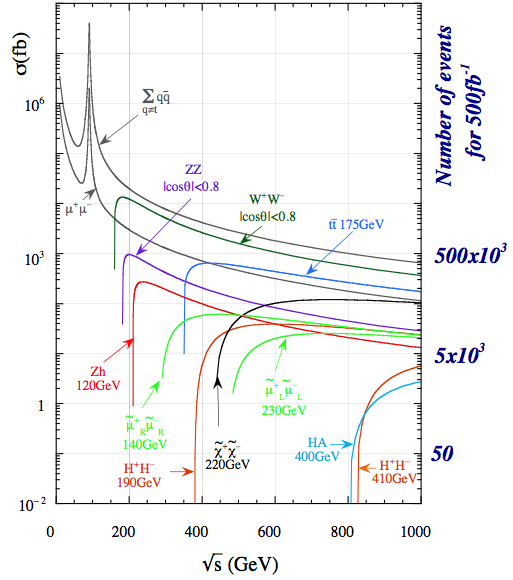 cross sections for interesting physics processes